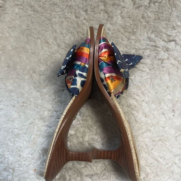 Sam Edelman Darcie  multicolor satin fabric slip on Kitten-Heel Sandals SZ9M - Picture 5 of 11